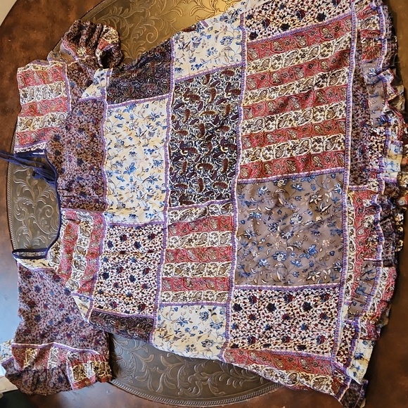 Quilt Patchwork Look Blouse Sz Sm - Picture 5 of 5